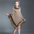 Women's Raccoon Fur Collar Shawl Cape Tassel Women's Sweater