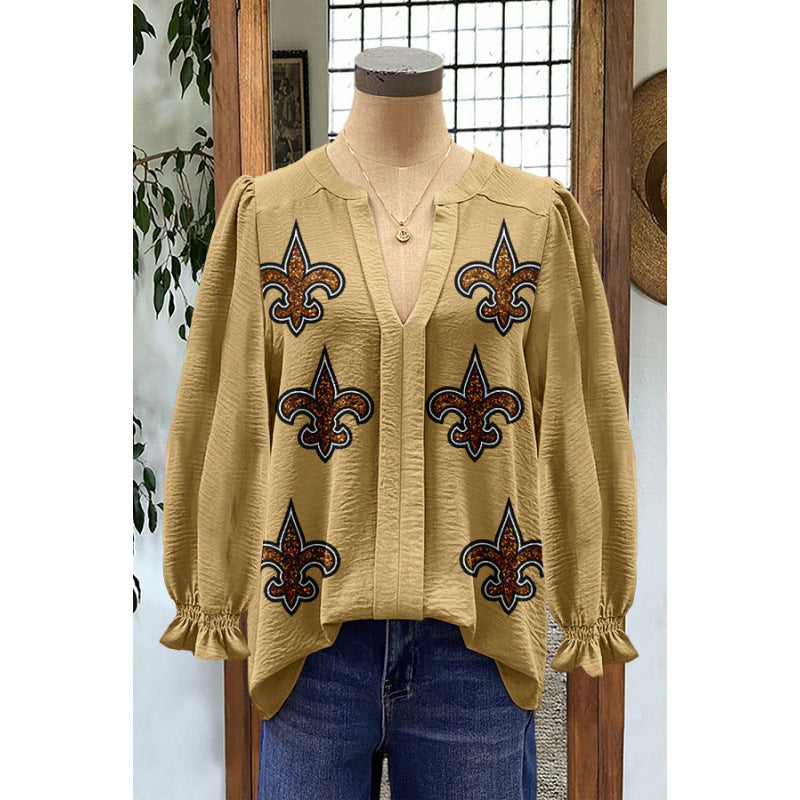 Women's Loose Flared Sleeves Long-sleeved Digital Printing Women's T-shirt