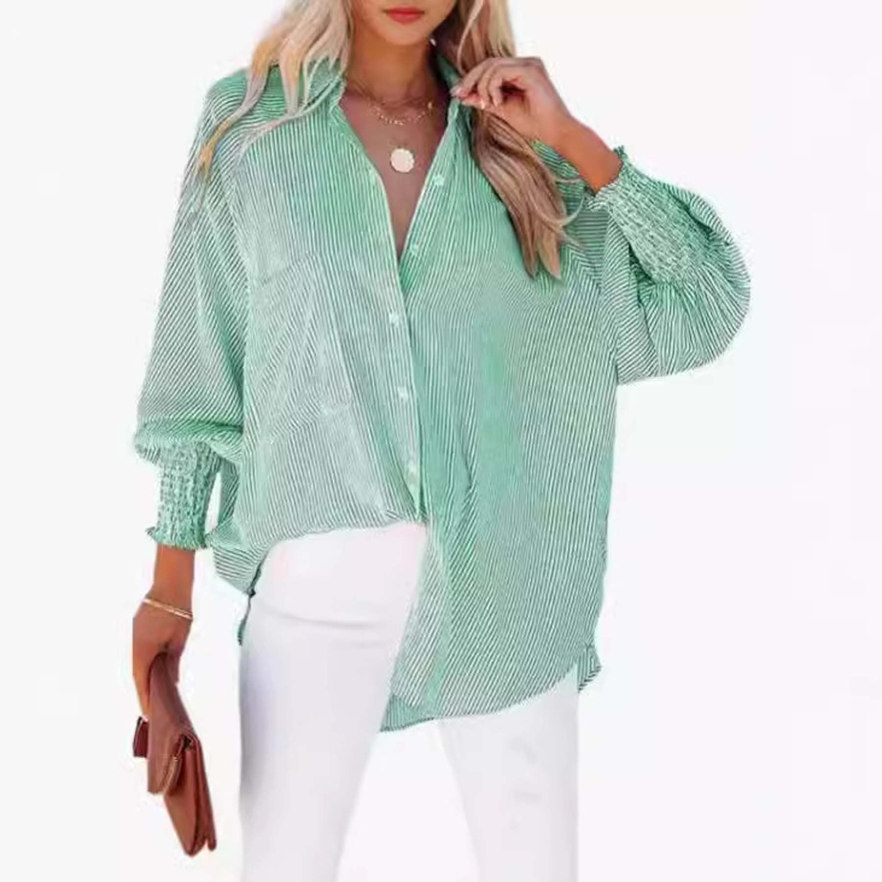 Women's Striped Long Sleeve Loose Shirt Casual Tops