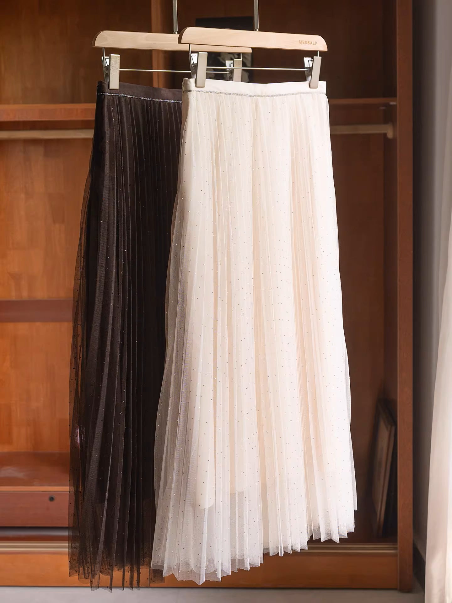 Women's Mid-length A- Line Pleated Fairy Dress Hot Drilling Skirts