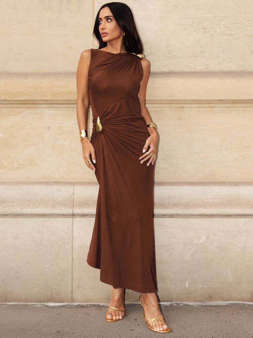 Women's Summer Fashion Sexy Slim Metal Decorative Sheath Dress