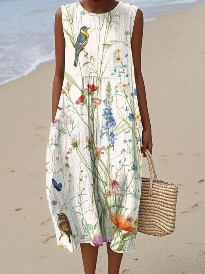 Women's Floral Element Shading Digital Printing Loose Casual Dress