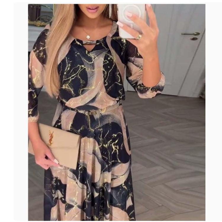 Women's Summer Temperament Elegant Cropped Sleeves Printed Dress