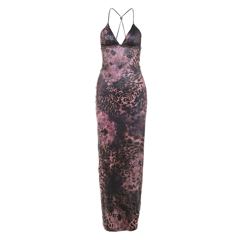 Women's Summer Fashion Halter Backless Printed Sheath Clothing