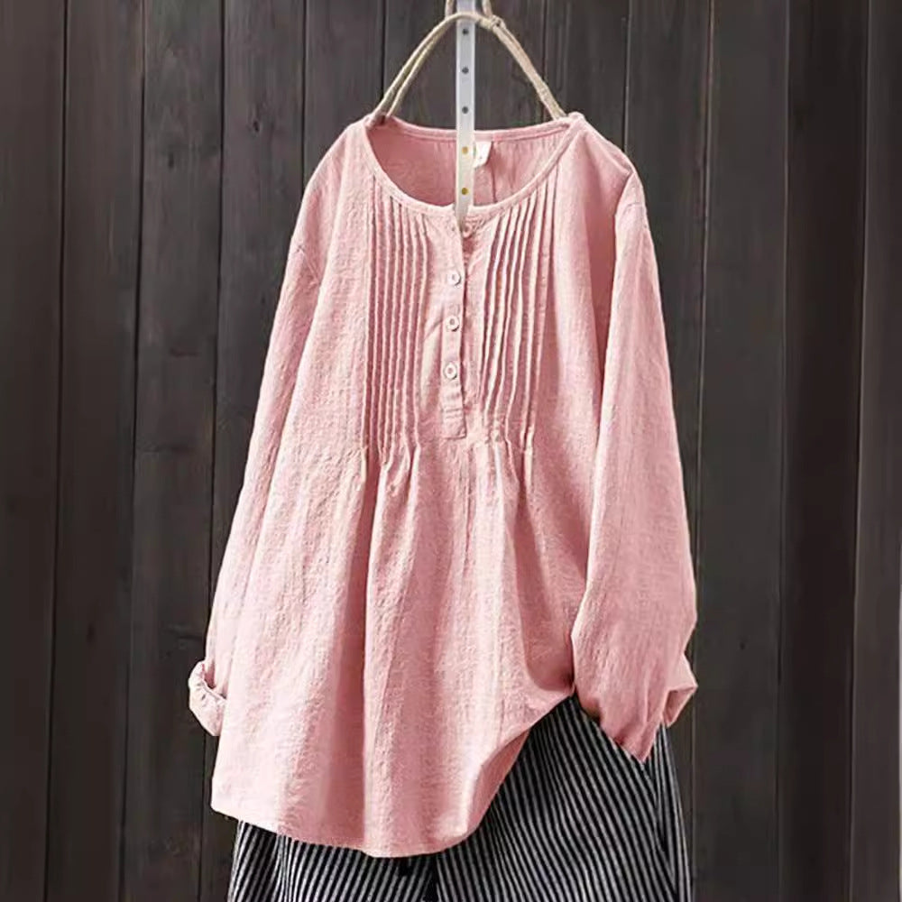 Art Solid Color Bamboo Cotton Linen Pullover Tops