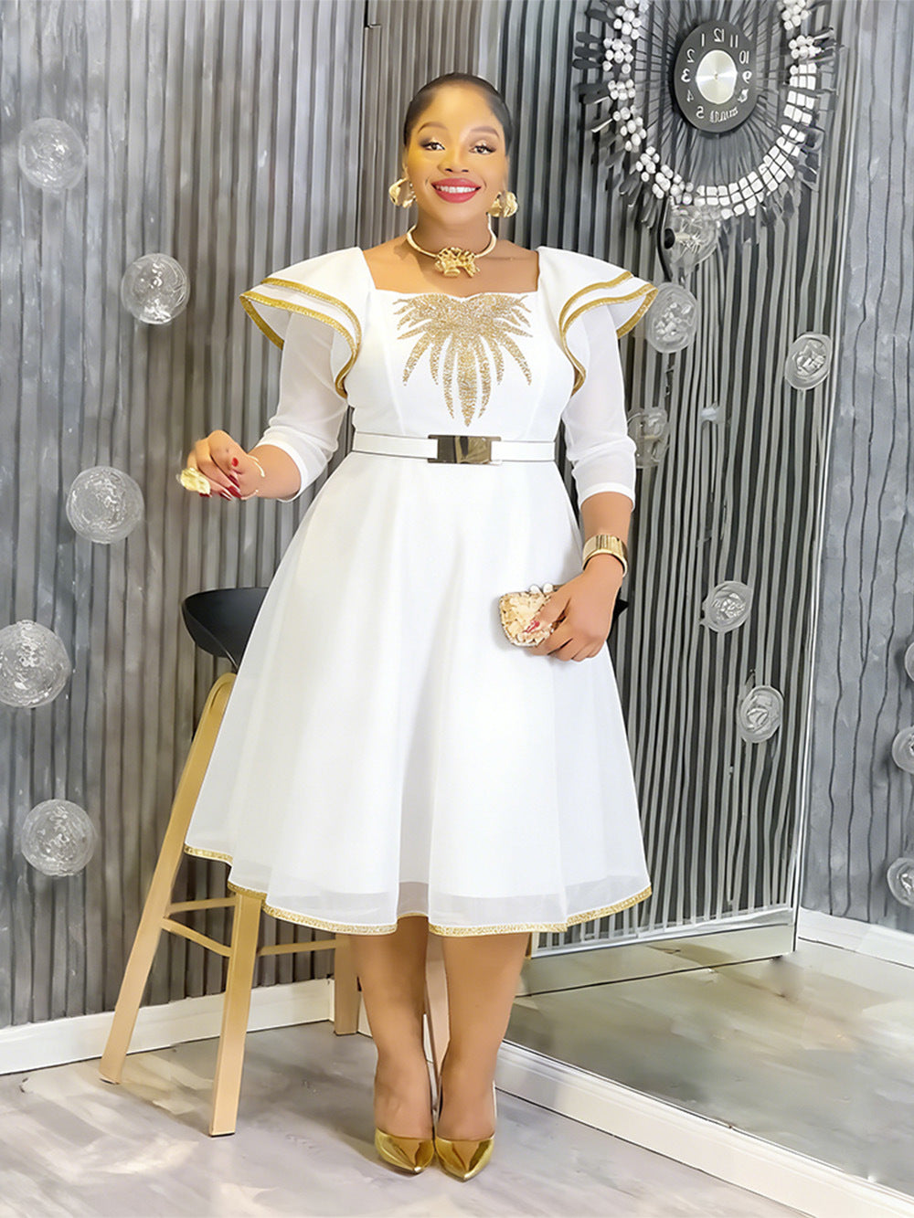 Women's African Solid Color Temperament Elegant A- Line With Dress