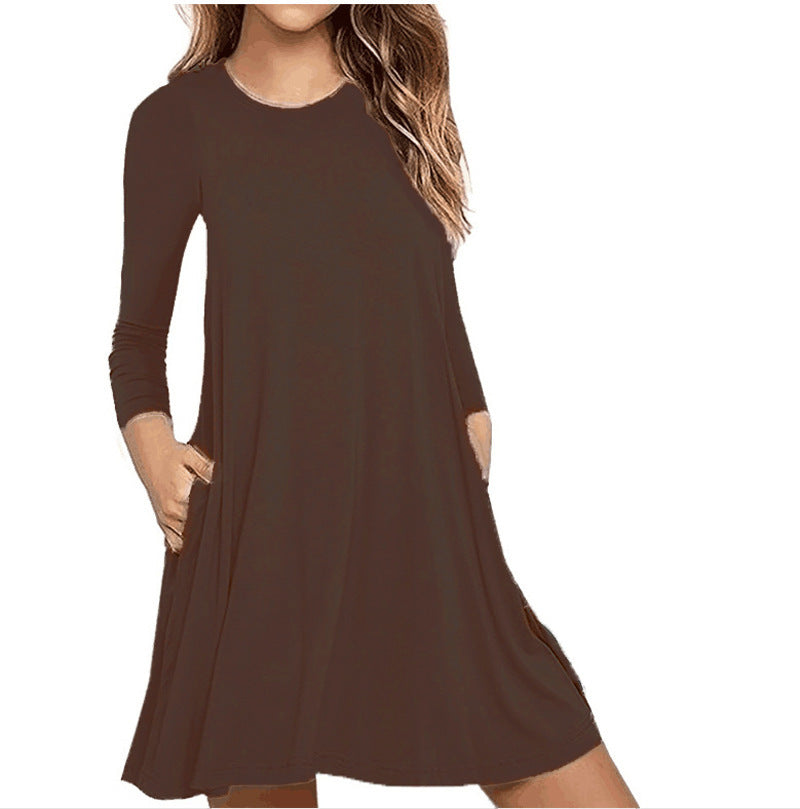 Women's Solid Color Long Sleeve Pocket Dress