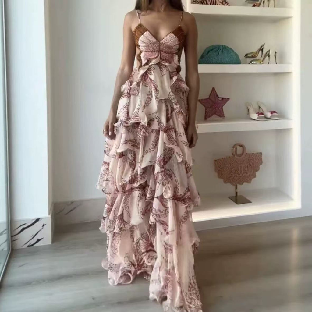 Women's Summer Fashion Ruffled Butterfly Long Dress
