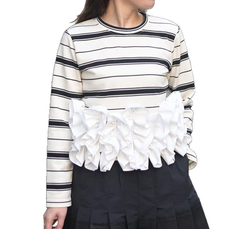 New Cool Women's Striped Long-sleeved Stitching Women's T-shirt
