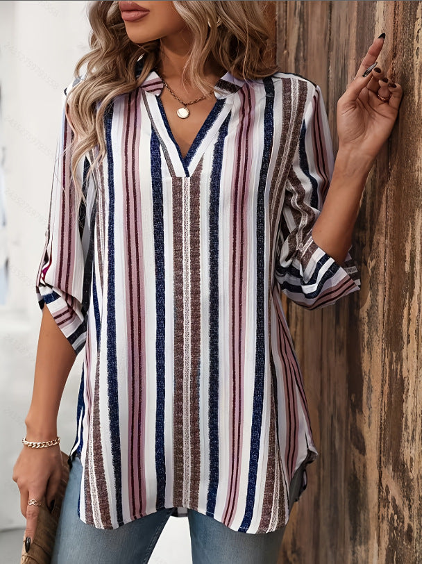 Women's Fashion Wear Shirt Striped Print Blouse