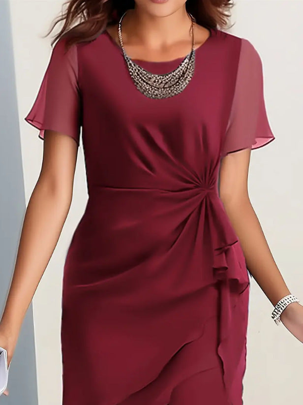 Summer Chiffon Patchwork Round Neck Sleeve Dress