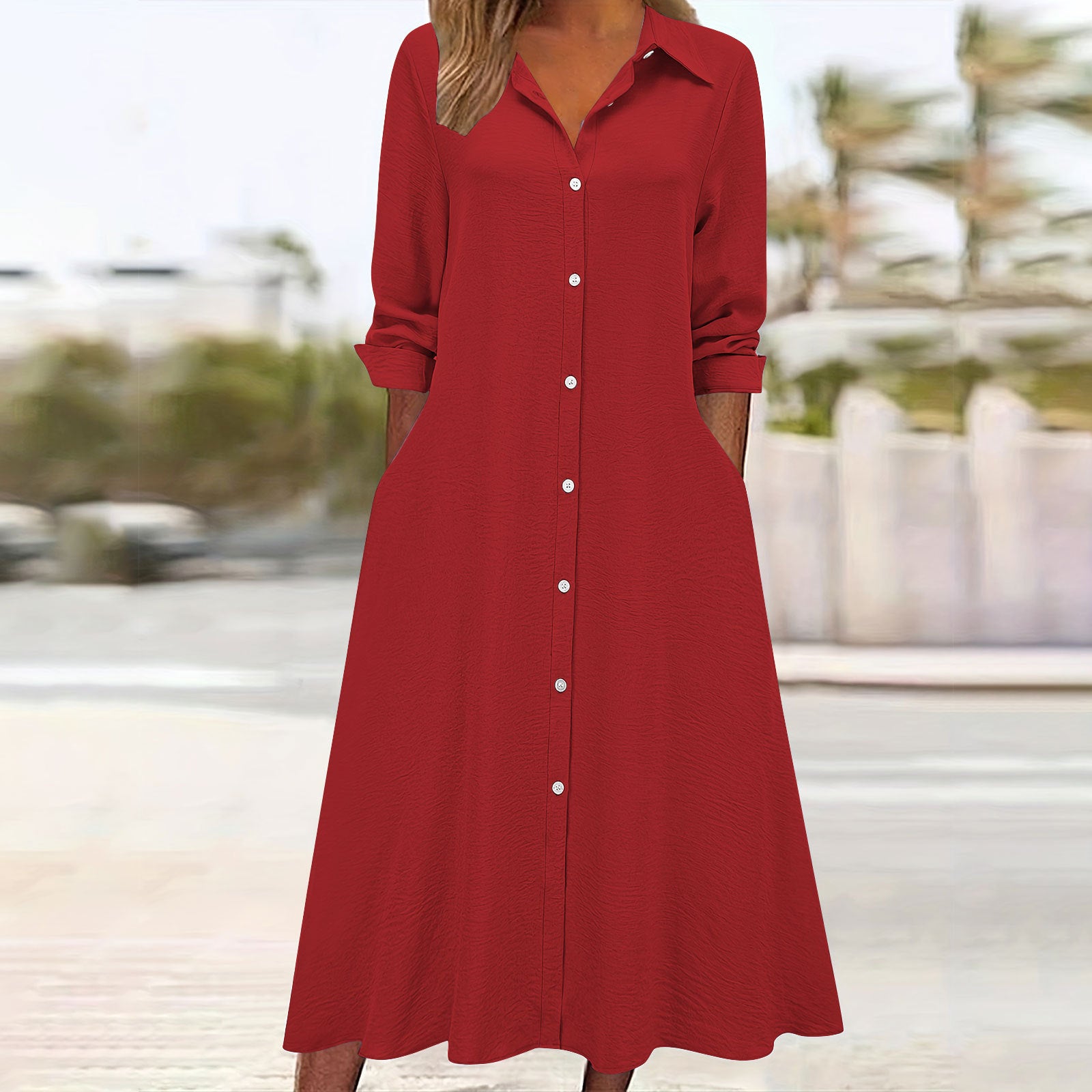 Women's Fashion Solid Color Lapel Long Sleeve Pocket Clothing