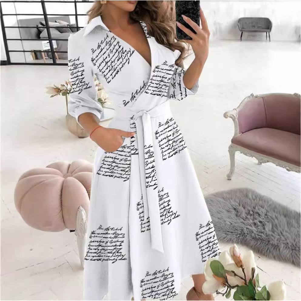 Women's Fashion Long Sleeve Printed Sheath Elegant Dress