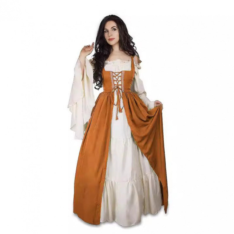 Square Collar Tied Waist Medieval Renaissance Dress