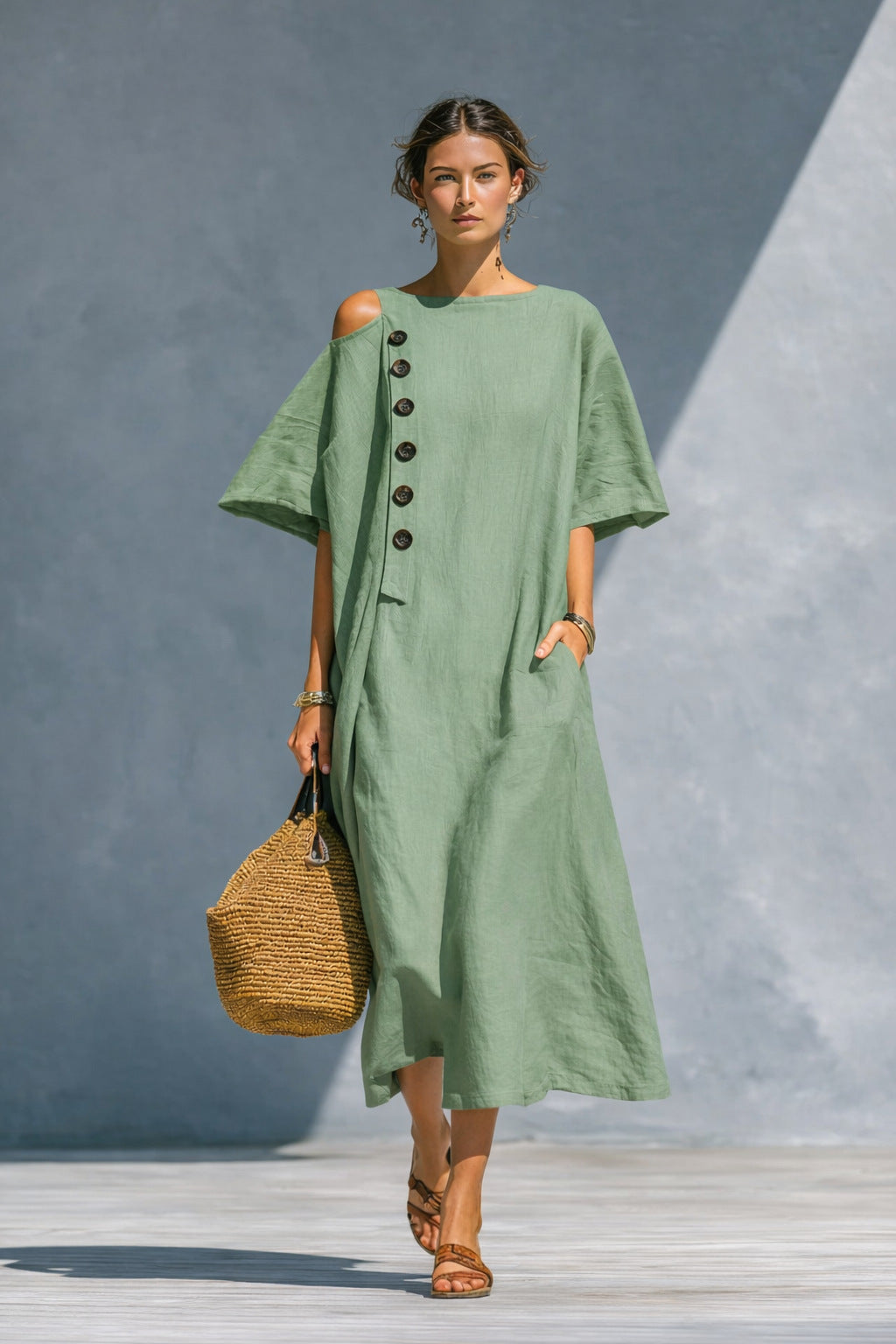 Women's Summer Loose Slimming Mid-length Button Dress