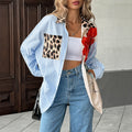 Women's Leisure Vacation Trendy Style Printed Striped Stitching Shirt Blouse