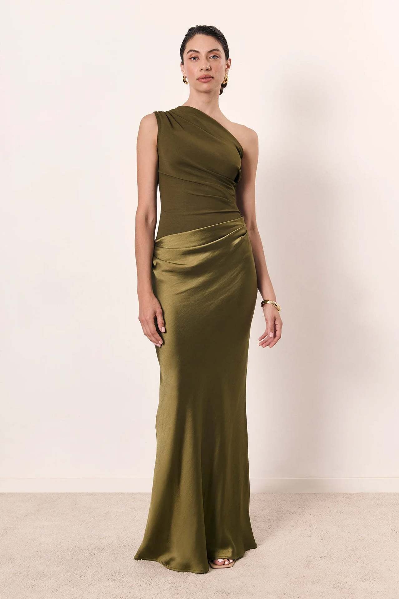 Color Diagonal Collar Sleeveless Maxi Slant Dress