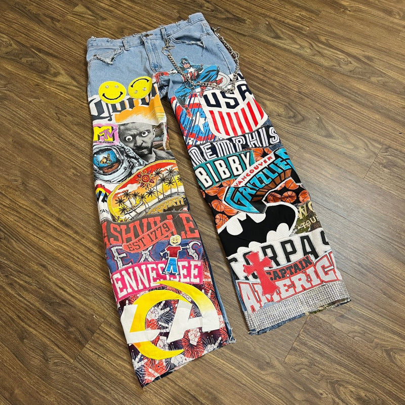 Women's & Men's Fashion Casual Digital Printing Jeans