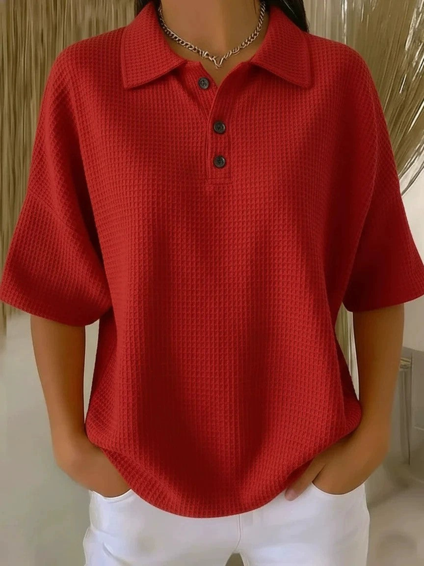 Fashion Waffle Solid Color Pullover Loose Tops