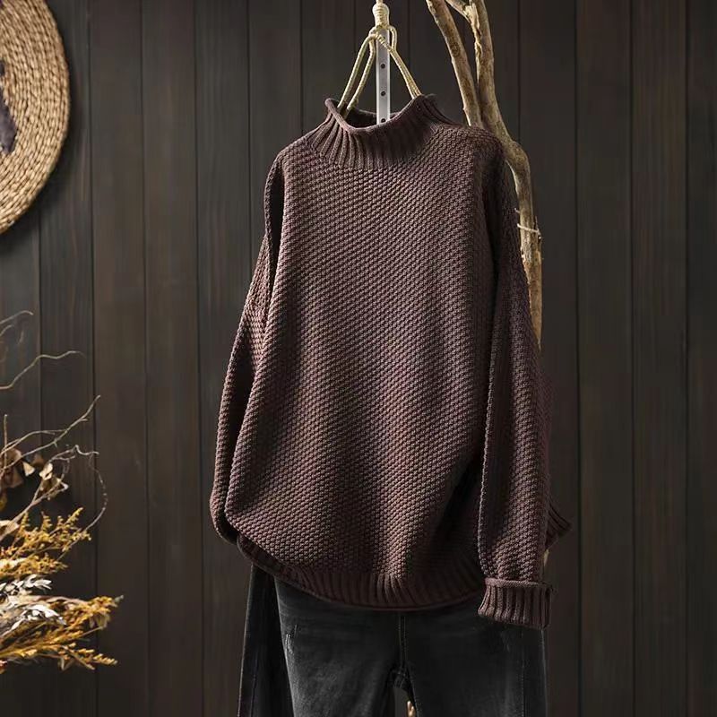 Women's Mock Neck Loose Pullover Large Long Women's Sweater
