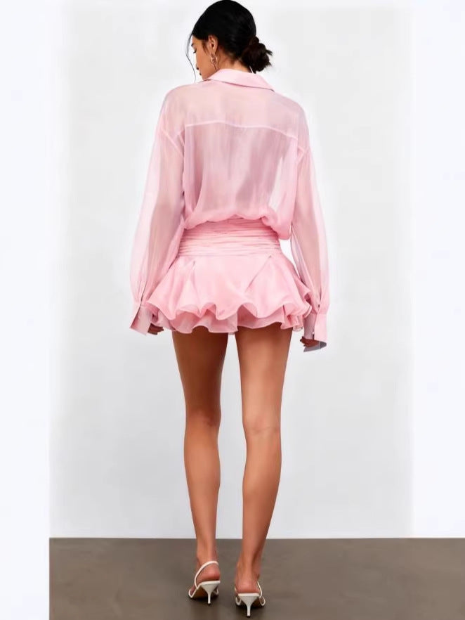 Women's Fashion Wear A- Hem Ruffled Shirt Dress