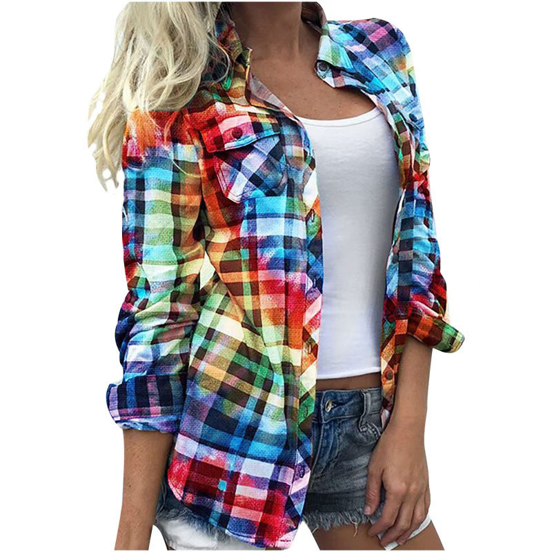 Women's Patchwork Stand-up Collar Long Sleeve Straight Tops