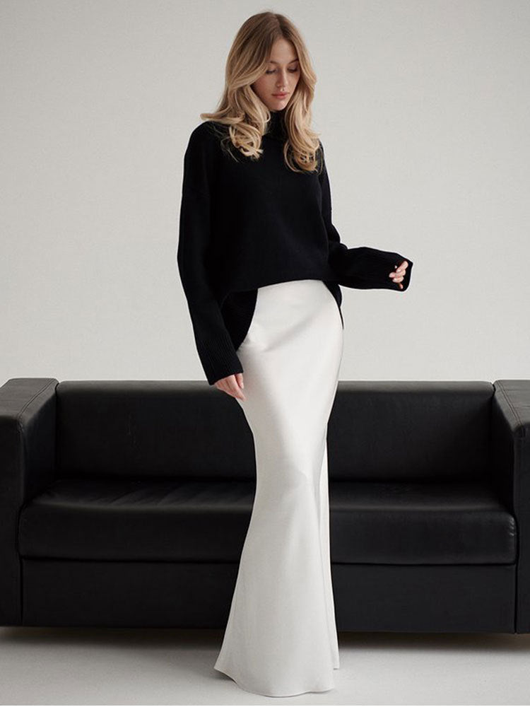 Fishtail Spring Satin Long High Waist Sheath Skirts