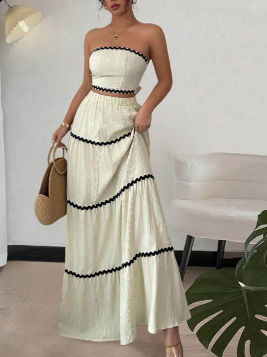 Leisure Graceful Tube Lace Long Stitching Dress