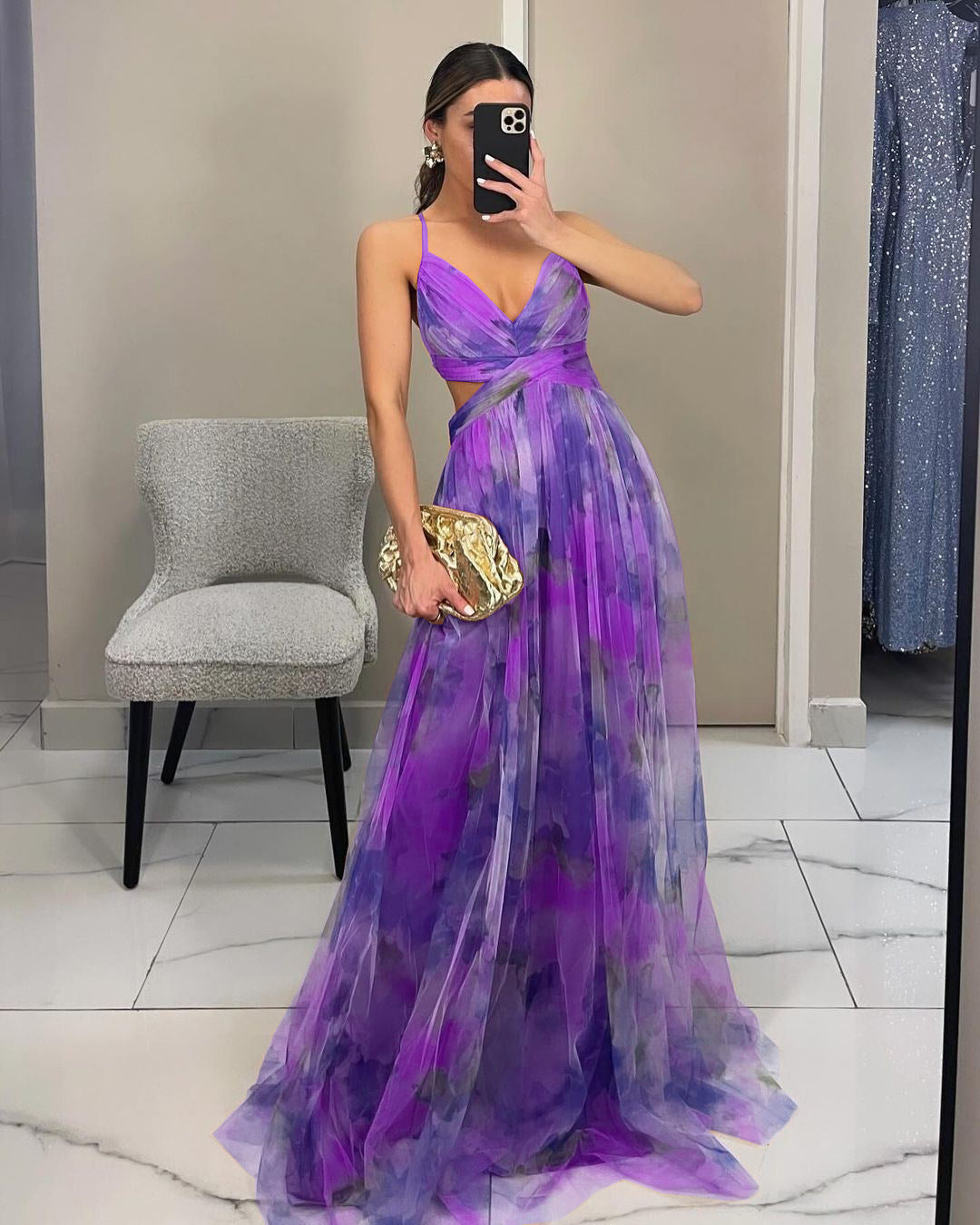 Mesh Printing Slip Vacation Leisure Party Dress
