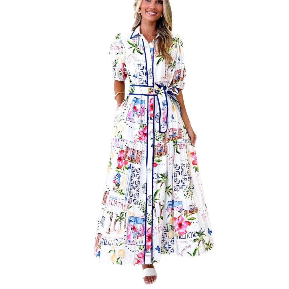 Women's Cotton Linen Floral Print Sleeve Shorts