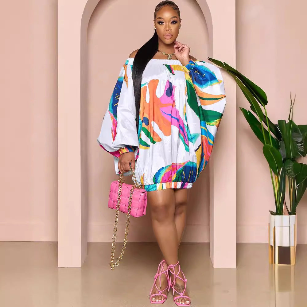 Women's Digital Hd Printed Batwing Sleeve Dress