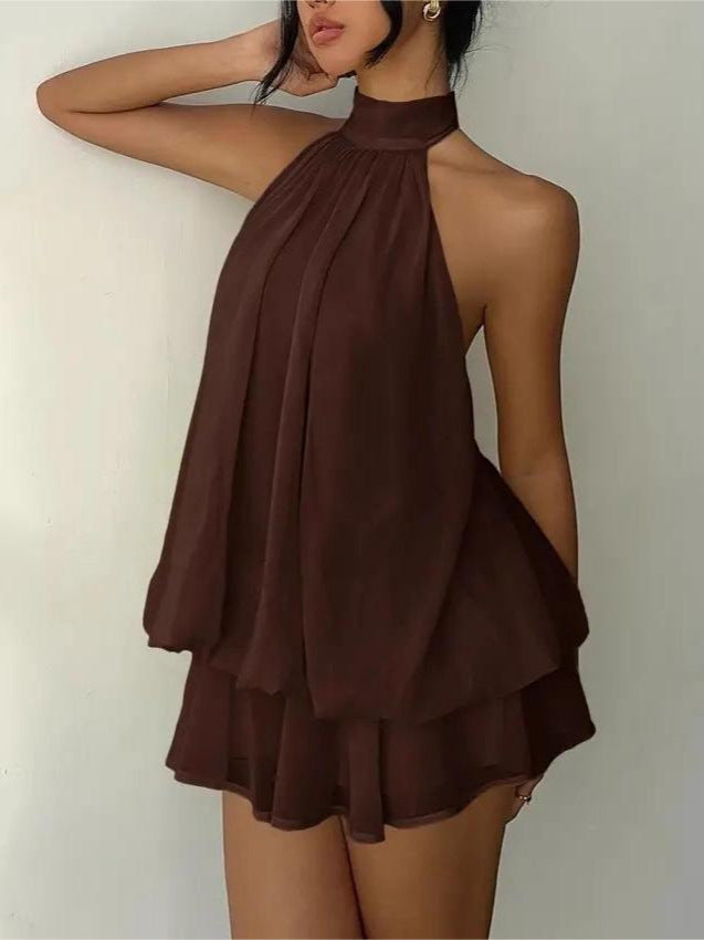 Women's Holiday Sexy Backless Halter Puff Dress