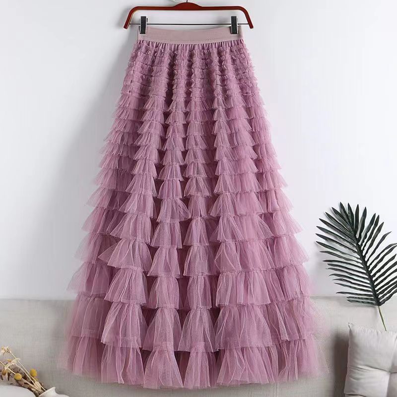 Charming Mesh Stitching Cake Dress Long Skirt
