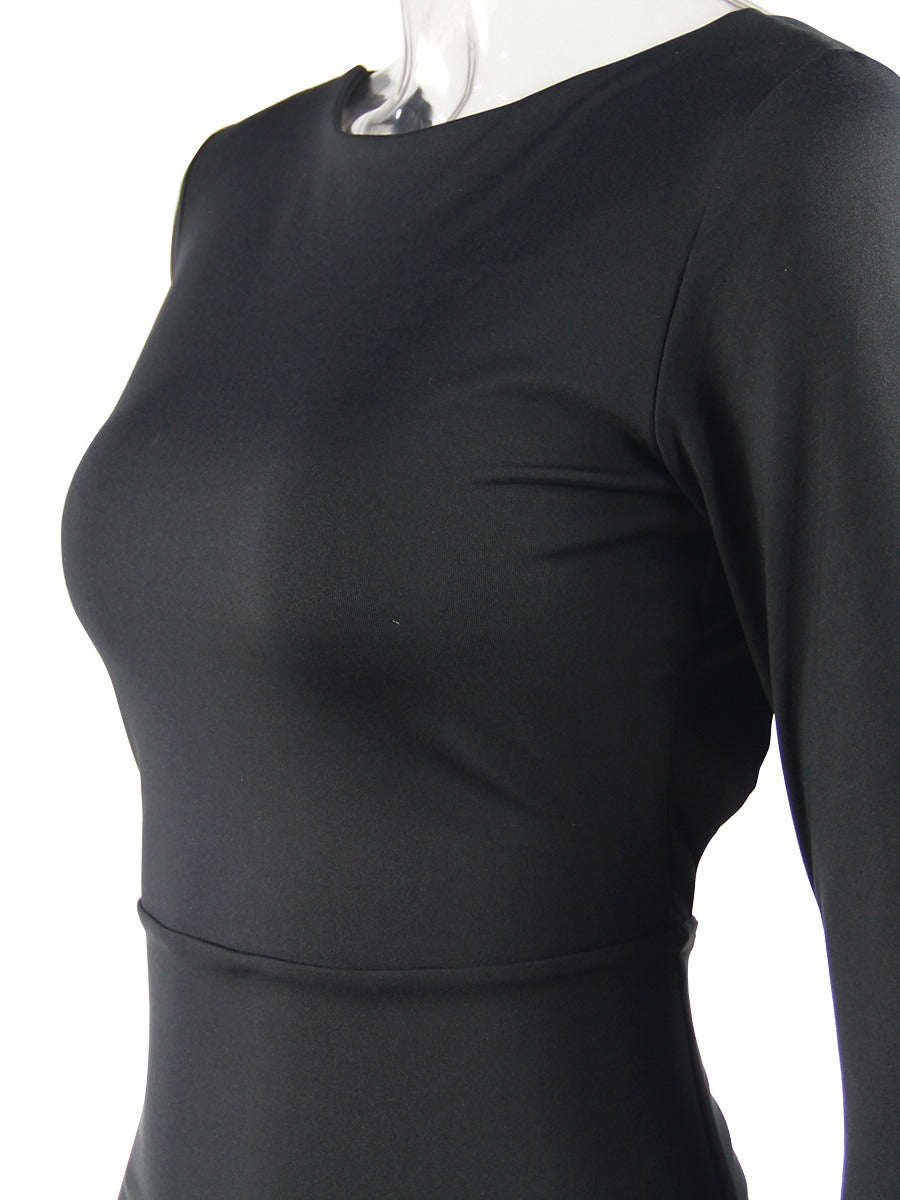 Women's Long-sleeved Round Neck Sexy Backless Slit Dress