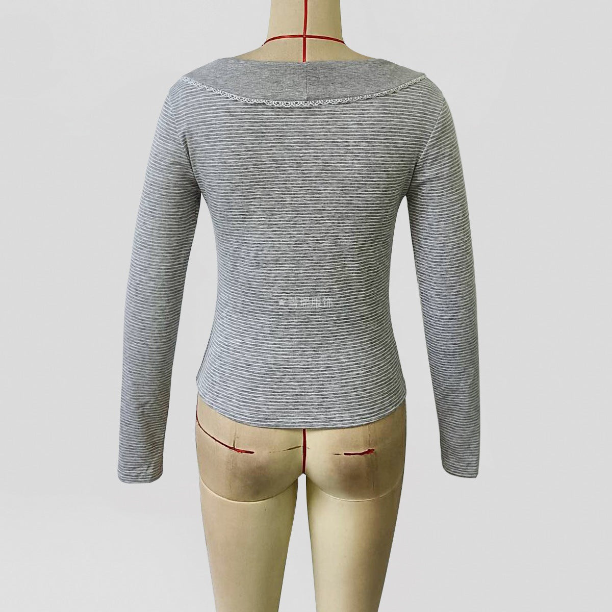 Women's Striped Wear Navy Collar Slim Long Sweaters