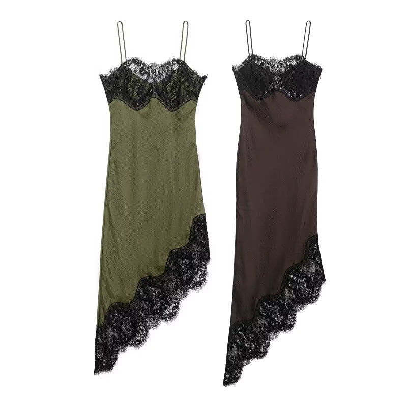 Women's Summer Design Asymmetric Lace Satin Clothing