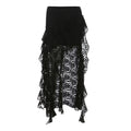 Women's Autumn Unique Design Black Lace Wavy Pleated Edge Skirt