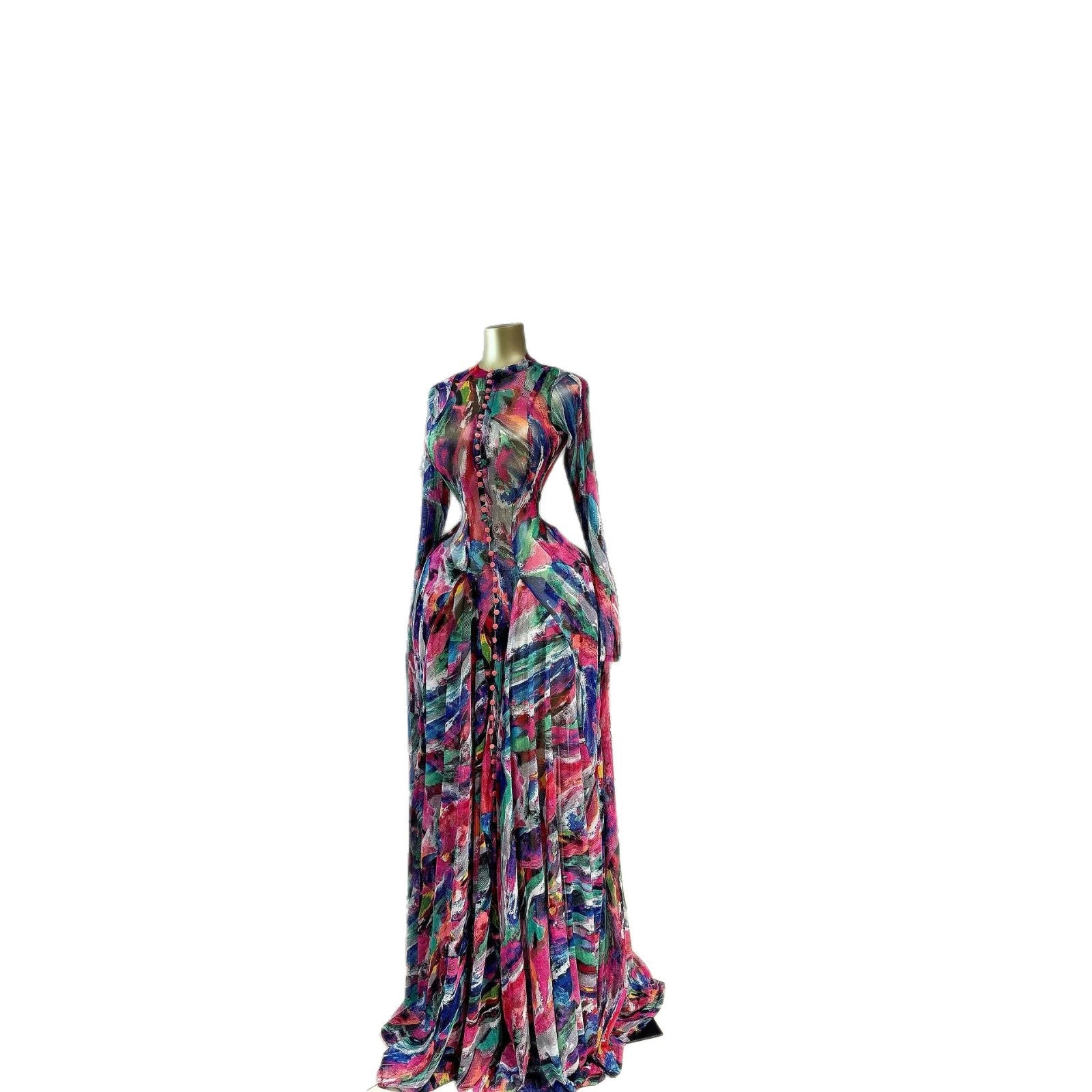 Women's African Temperament Printed Large Swing Round Neck Dress