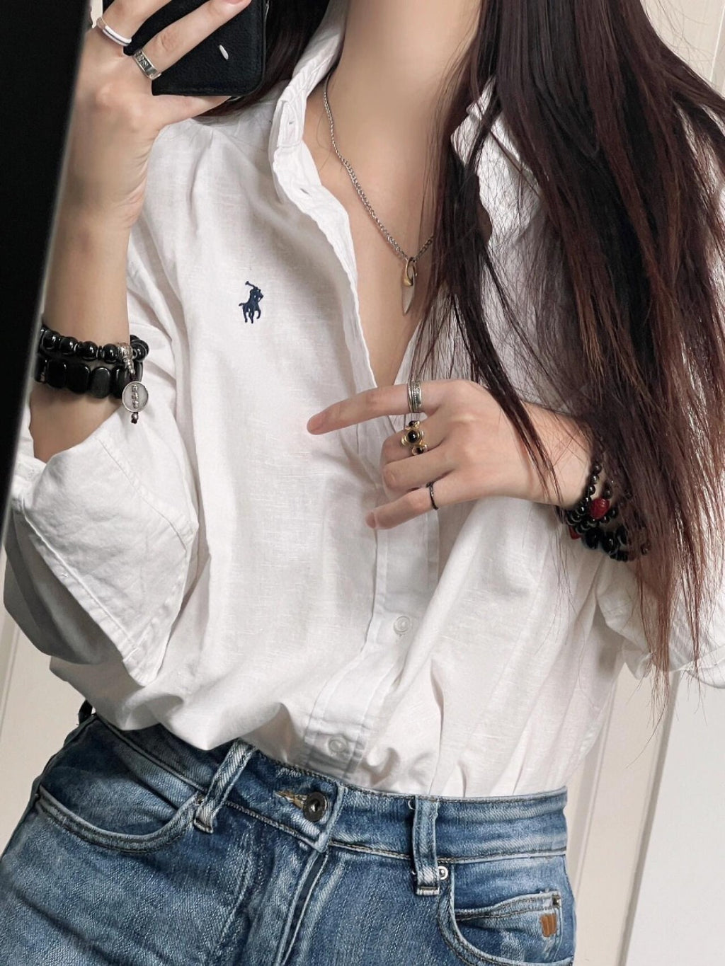 Women's & Men's Linen Shirt Horse Logo Embroidered Old Money Style Trendy Cotton Blouse