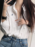 Women's & Men's Linen Shirt Horse Logo Embroidered Old Money Style Trendy Cotton Blouse