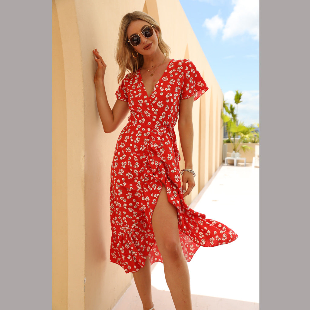 Summer Sexy Chiffon Midi Printed Beach Dress