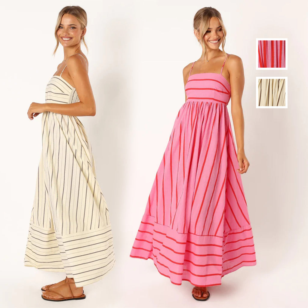 Striped Sleeveless Sling Backless Large Swing Dress