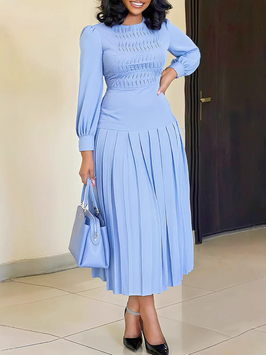 Classic Fashionable Lantern Round Neck Elegant Dress