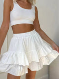 Women's Temperament Pure Color High Waist Lace Design Skirt