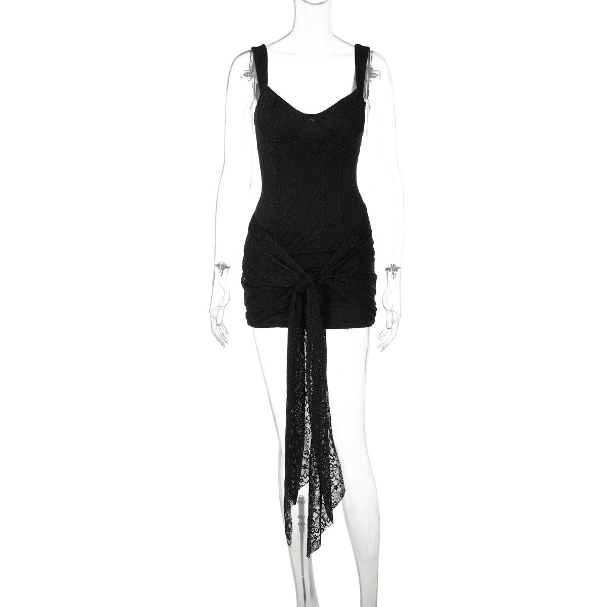 Fashion Lace Sexy Cinched Patchwork Bandage Hip Spaghetti Dress