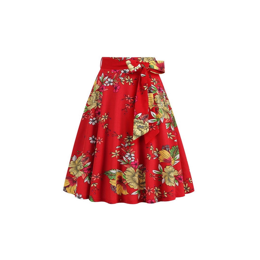 Women's Retro Dots Floral Purple Group Belt Skirts