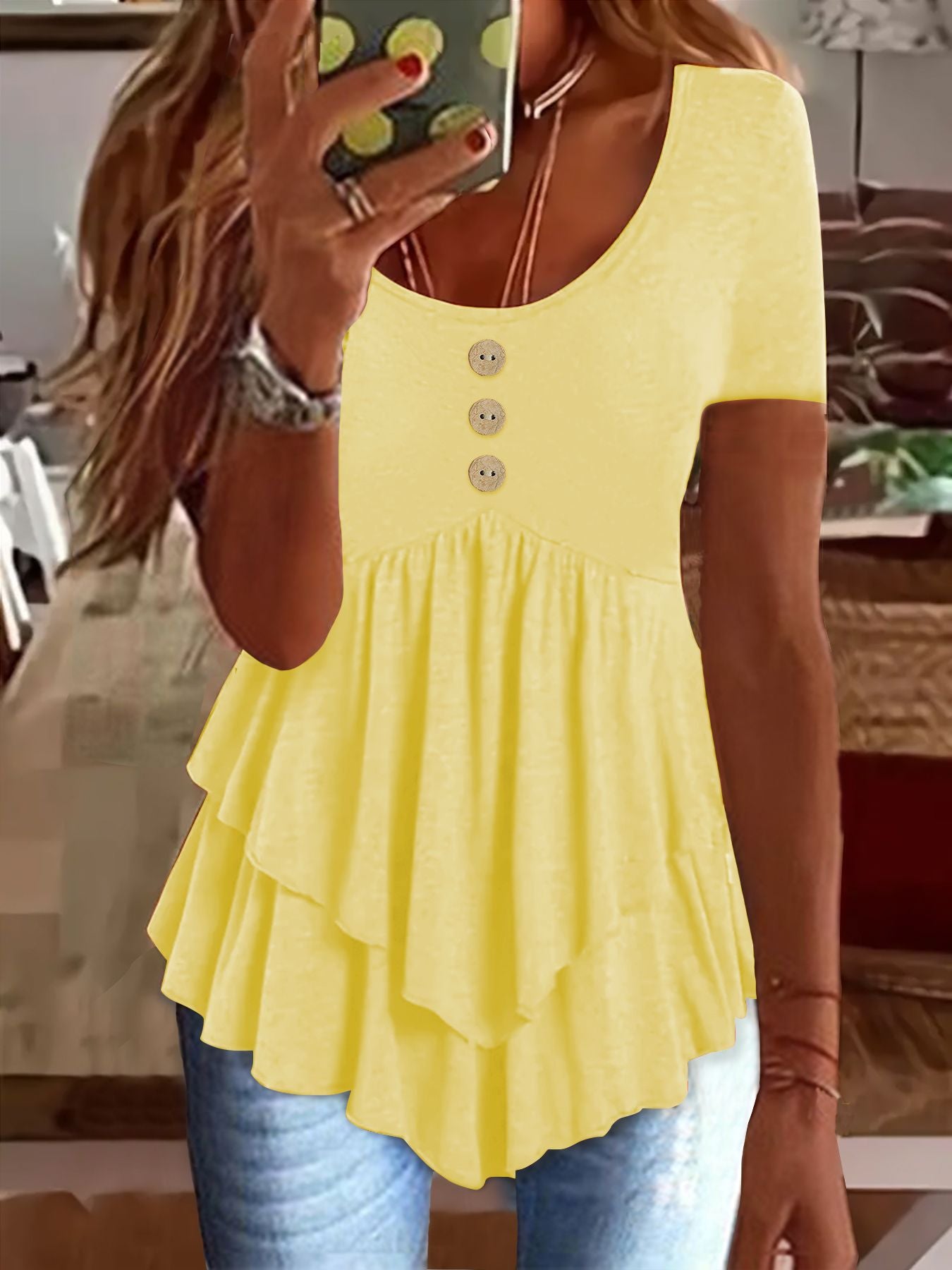 Women's Fashion Casual Solid Color Short-sleeved Dress Tops