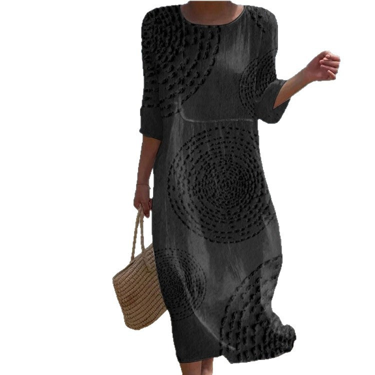 Sleeve Casual Printed Temperament Long Fitted Dress