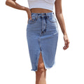 Women's High Waist Mid-length Sheath Split Denim Skirt