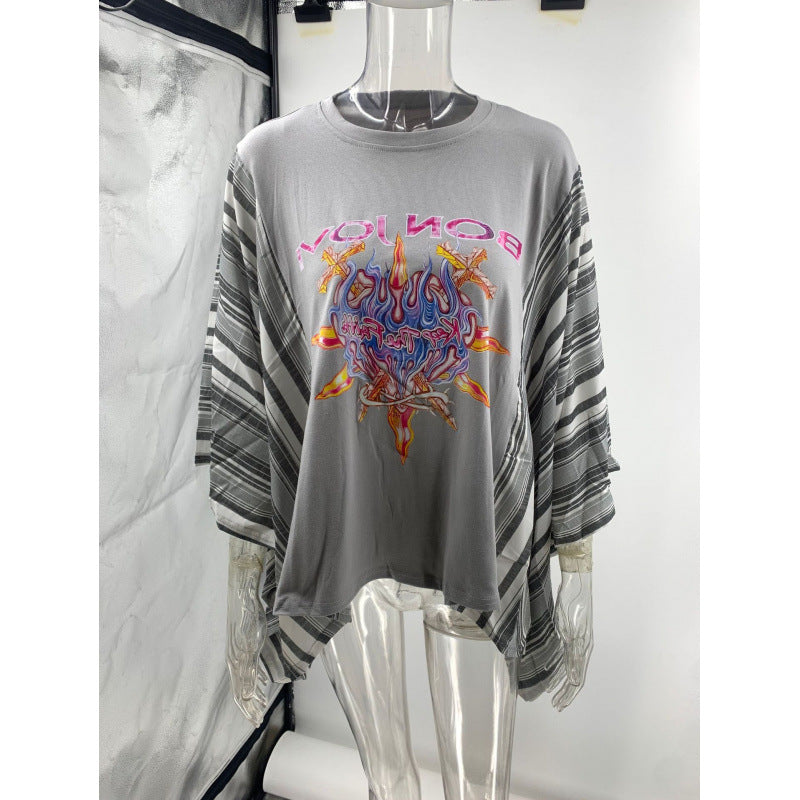 Women's Printed Round Neck Loose Casual Dolman Women's T-shirt